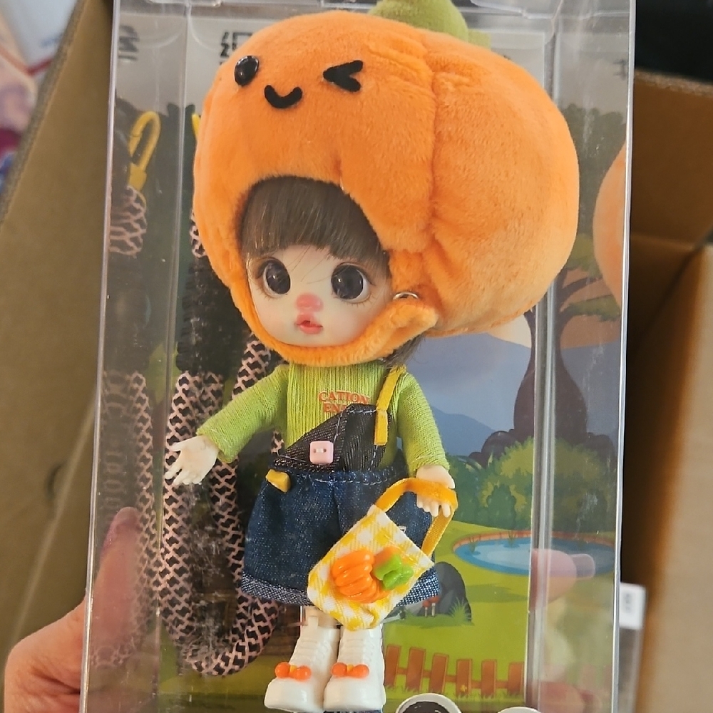 Luolifen Cute Pumpkin-Head Doll Plush Costume Toy - Orange & Green